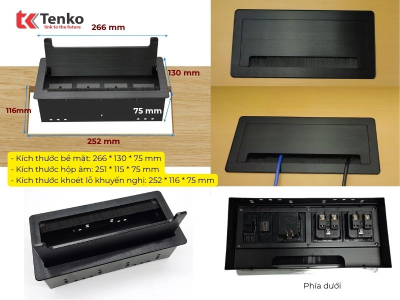 Thông số kỹ thuật và hướng dẫn lắp đặt ổ cắm âm bàn Tenko TK-D4S