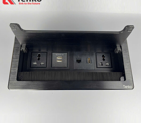 Ổ Cắm Âm Bàn HDMI + LAN + USB Hợp Kim Nhôm Tenko TK-D4S-03 Đen