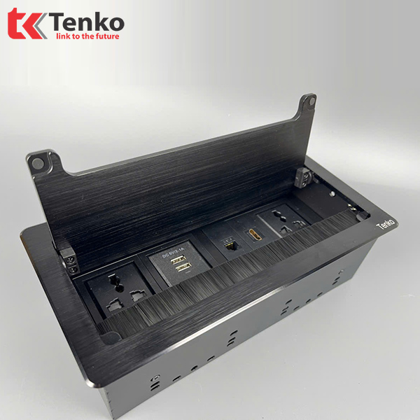 Ổ Cắm Âm Bàn HDMI + LAN + USB Hợp Kim Nhôm Tenko TK-D4S-03 Đen