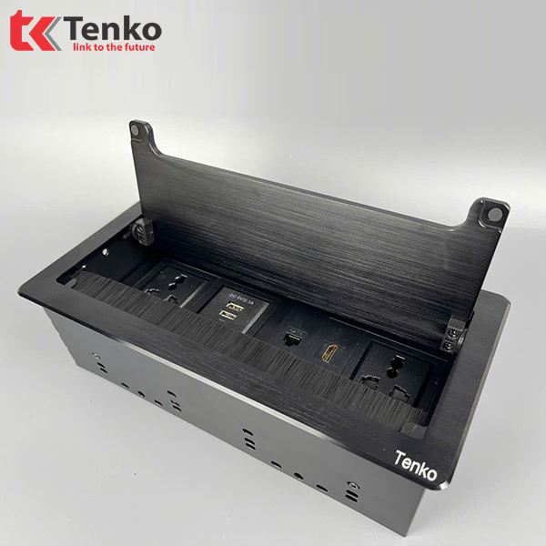 Ổ Cắm Âm Bàn HDMI + LAN + USB Hợp Kim Nhôm Tenko TK-D4S-03 Đen