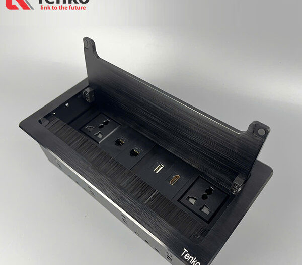 Ổ Cắm Âm Bàn USB Dữ Liệu + HDMI + LAN Hợp Kim Nhôm Tenko TK-D4S-04 Đen