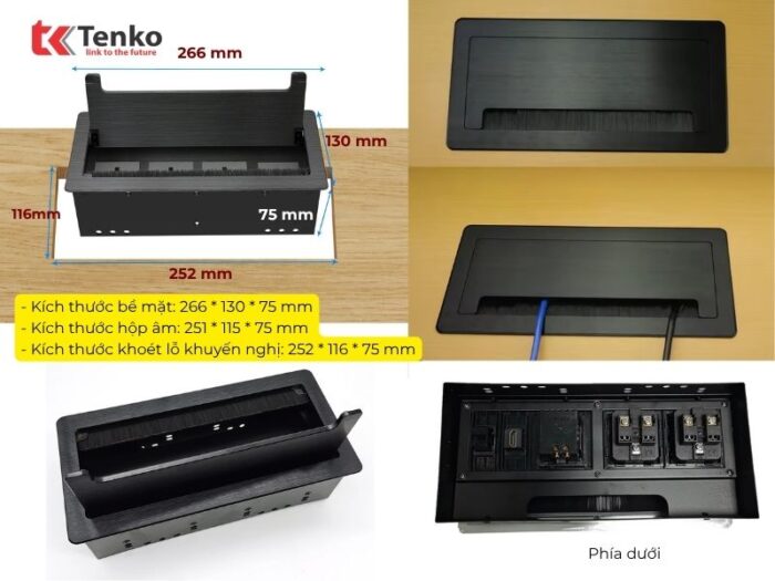 Thông số kỹ thuật và hướng dẫn lắp đặt ổ cắm âm bàn Tenko TK-D4S